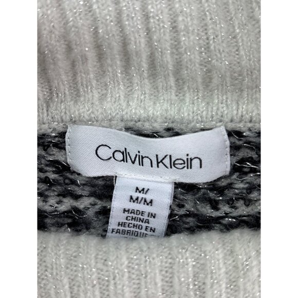 Calvin Klein Womens Turtleneck Cowl Sweater Size M Black White Geometric Pattern - Picture 3 of 5